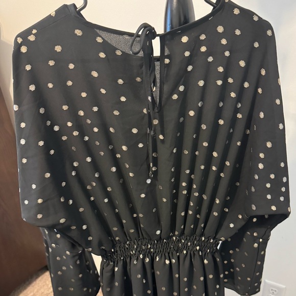 Ashley Stewart Dress Plus Size 12 Black Gold Polka Dots Ruffles Bell - Picture 4 of 5